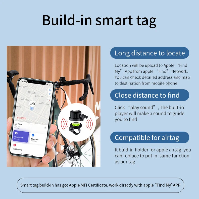 Anti-Theft Copper Bike Bell with MFI Find My Smart Tag